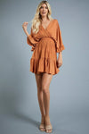 Joelle Dolman Sleeve Satin Mini Dress - Camel