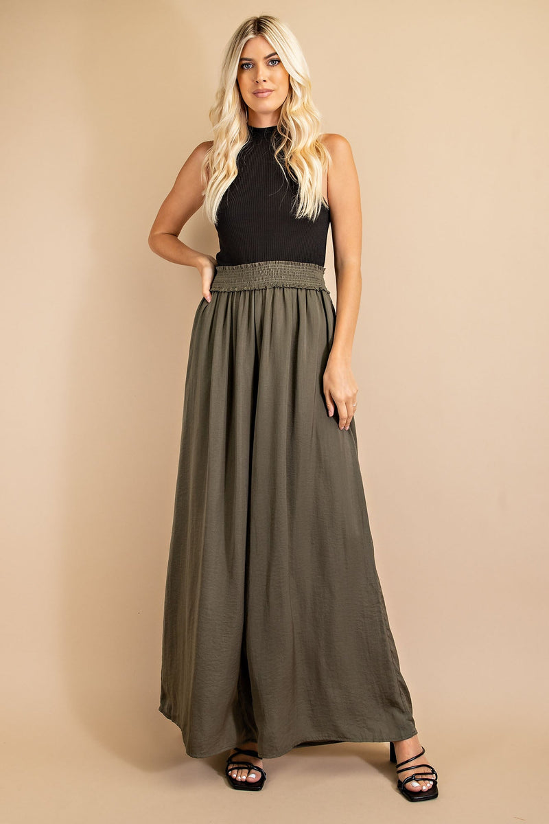 Emilia Satin Palazzo Pants - Olive