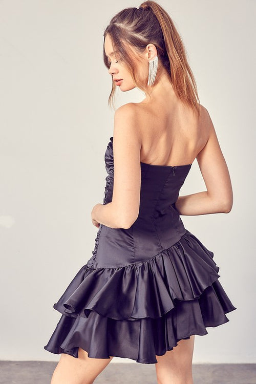 Anthea Strapless Ruched Ruffle - Black