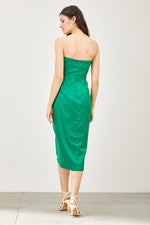 Fiona Strapless With Slit Midi Dress - Green