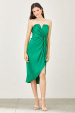 Fiona Strapless With Slit Midi Dress - Green