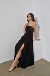Lisse Strapless Side Gather Gown Maxi Dress - Black