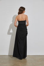 Lisse Strapless Side Gather Gown Maxi Dress - Black