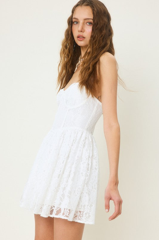 Micola Strapless Bustier Lace Mini Romper / Dress - White