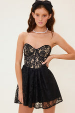 Micola Strapless Bustier Lace Mini Romper / Dress - Black