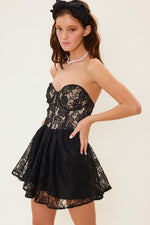 Micola Strapless Bustier Lace Mini Romper / Dress - Black