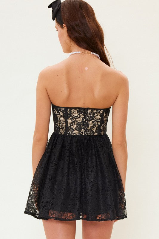 Micola Strapless Bustier Lace Mini Romper / Dress - Black Girls Will Be Girls Micola Strapless Bustier Lace Mini Romper / Dress - Black Girls Will Be Girls
