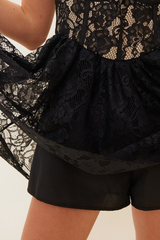 Micola Strapless Bustier Lace Mini Romper / Dress - Black Girls Will Be Girls Micola Strapless Bustier Lace Mini Romper / Dress - Black Girls Will Be Girls