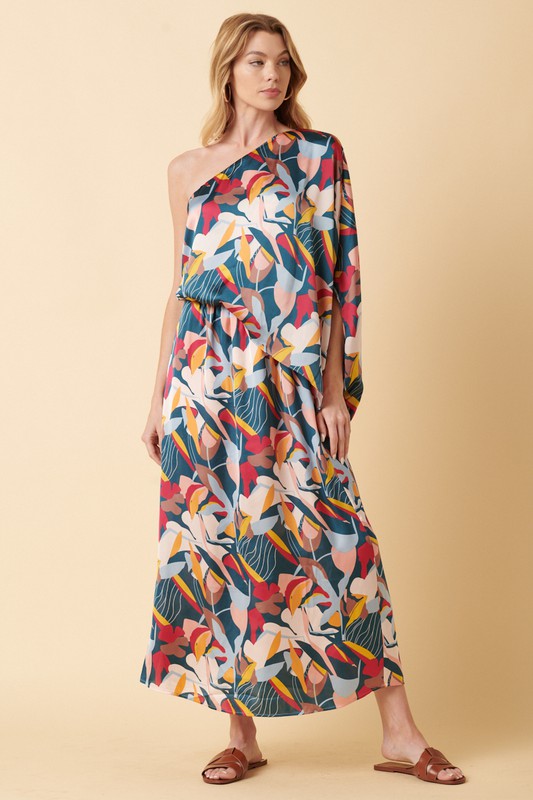 Capucine One Shoulder Abstract Maxi Dress