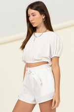 Mercedes Linen Crop Top And Belted Shorts Set