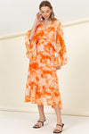 Desi Tie Dye Butterfly Sleeve Midi Dress - Orange