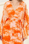 Desi Tie Dye Butterfly Sleeve Midi Dress - Orange