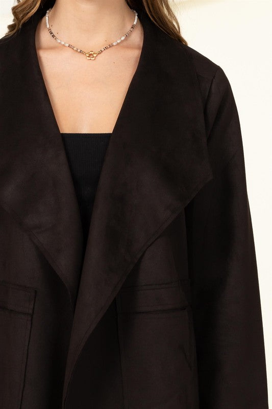 Kaimi Suede Scuba Coat - Black