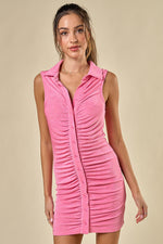 Raylen Sleeveless Collared Button Up Mini Dress - Pink
