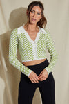 Tara Long Sleeve Checkered Cropped Cardigan