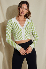 Tara Long Sleeve Checkered Cropped Cardigan
