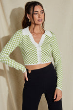 Tara Long Sleeve Checkered Cropped Cardigan