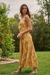 Jasmira Tropical Strapless Midi Dress - Mustard