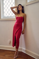 Sanni Strapless Corset Bodycon Midi Dress - Red