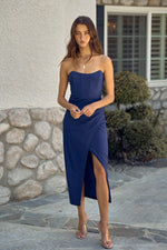 Sanni Strapless Corset Bodycon Midi Dress - Blue