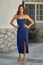 Sanni Strapless Corset Bodycon Midi Dress - Blue