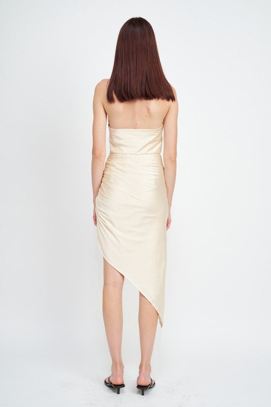 Anita Satin Halter Asymmetrical Midi Dress - Champagne Girls Will Be Girls Anita Satin Halter Asymmetrical Midi Dress - Champagne Girls Will Be Girls