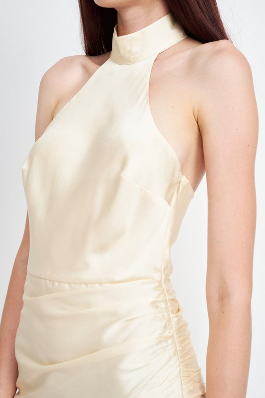 Anita Satin Halter Asymmetrical Midi Dress - Champagne Girls Will Be Girls Anita Satin Halter Asymmetrical Midi Dress - Champagne Girls Will Be Girls