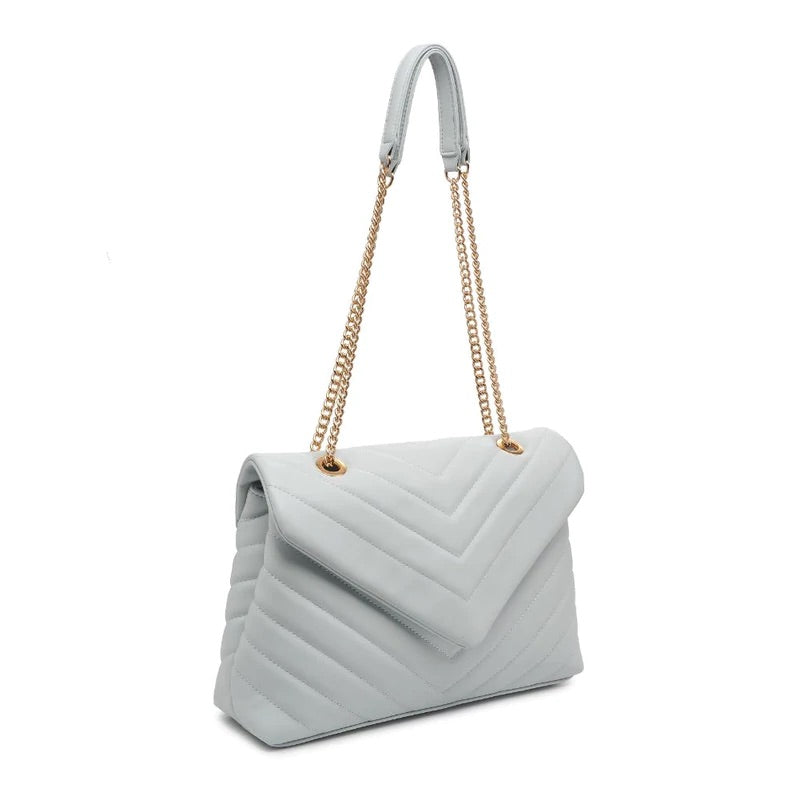 Mylin V-Shaped Quilted Shoulder Bag - Icy Blue