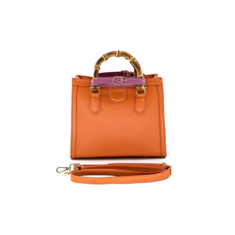 Amira Wood Handle Bag- Orange