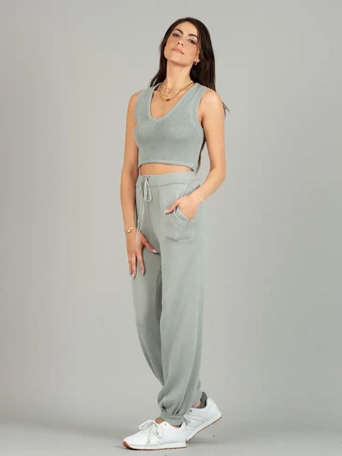 Isabel 3 Piece Knit Crop Top Duster and Jogger Set - Sage