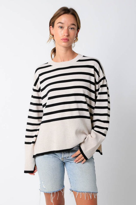 Ariel Stripe Sweater - Oatmeal/Black