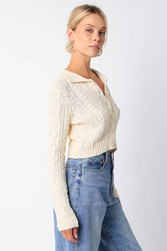 Floriane Cable Knit Collared Sweater
