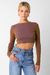 Natasha Ribbed Long Sleeve Crop Sweater Top - Olive/Purple