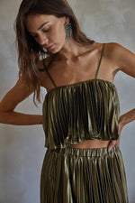 Ina Metallic Pleated Crop Top And Maxi Skirt - Gold