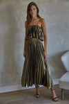 Ina Metallic Pleated Crop Top And Maxi Skirt - Gold