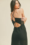 Omara Tie Back Crochet Midi Dress - Black
