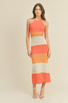 Brynlee Knit Halter Cut Out Stripe Midi Dress