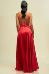 Saylor Satin Cowl Belted Maxi Dress - Red