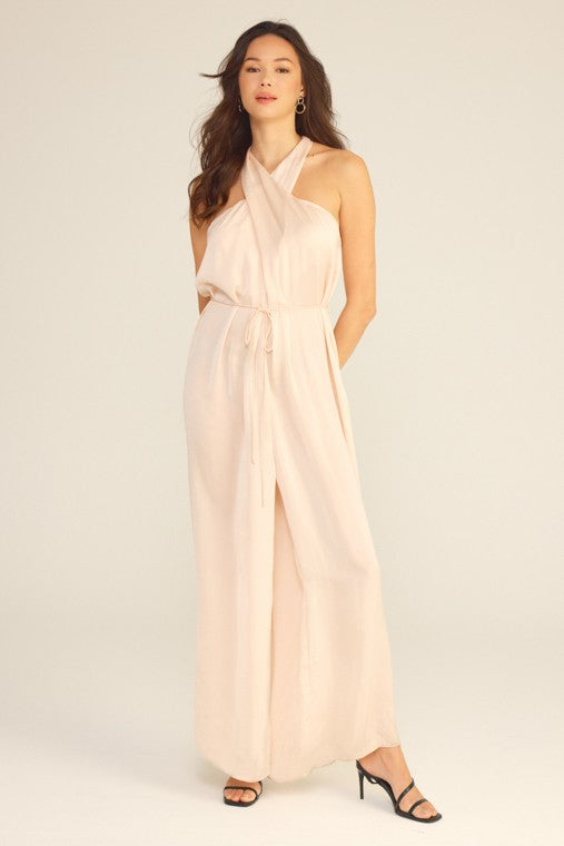 Nora Satin Twist Halter Jumpsuit
