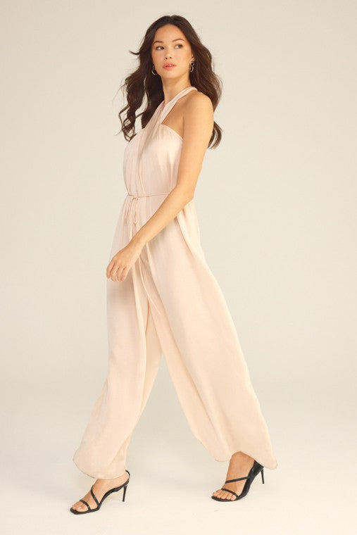 Nora Satin Twist Halter Jumpsuit