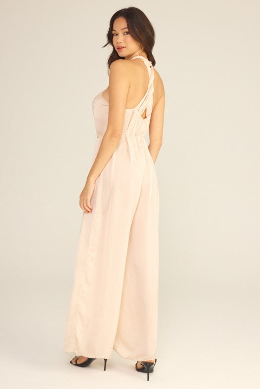 Nora Satin Twist Halter Jumpsuit