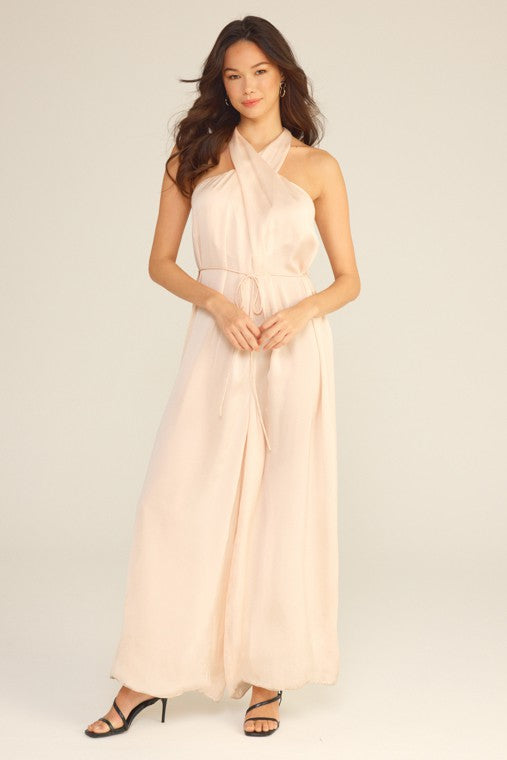 Nora Satin Twist Halter Jumpsuit