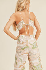 Danielle Retro Print Cut Out Open Back Jumpsuit