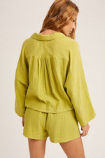 Danica Textured Button Down Shirt And Short Set - Green