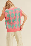 Livana Plaid Sweater Vest - Pink and Blue
