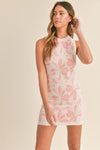 Jenela Floral Print Knit Tie Back Bodycon Mini Dress