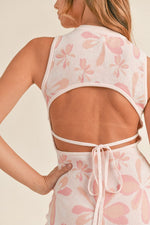 Jenela Floral Print Knit Tie Back Bodycon Mini Dress
