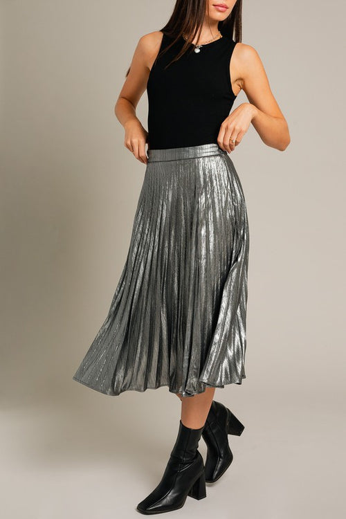 Hermia Silver Pleated Midi Skirt