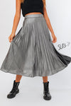 Hermia Silver Pleated Midi Skirt