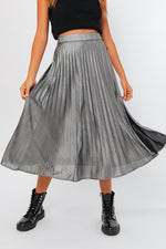 Hermia Silver Pleated Midi Skirt